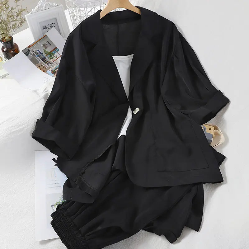 Sexy White Strap Casual Jacket Blazer Lace Up Wide Leg Pants Three Piece Elegant Women's Pants Set Summer Outfits