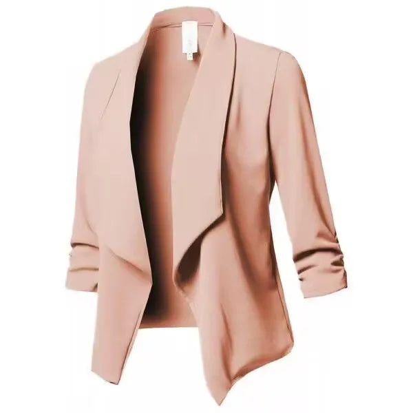 2026 Women's Clothing Blazers slim fit long sleeved pleated suit collar solid color versatile small suit jacket Suits Blazer