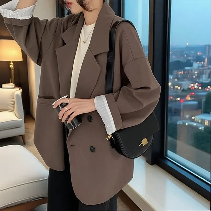 Oversize Blazer Women Suit Korean Chic Black Blazer Casual Coat Streetwear Loose Jackets Solid Women's Clothing Student Coats
