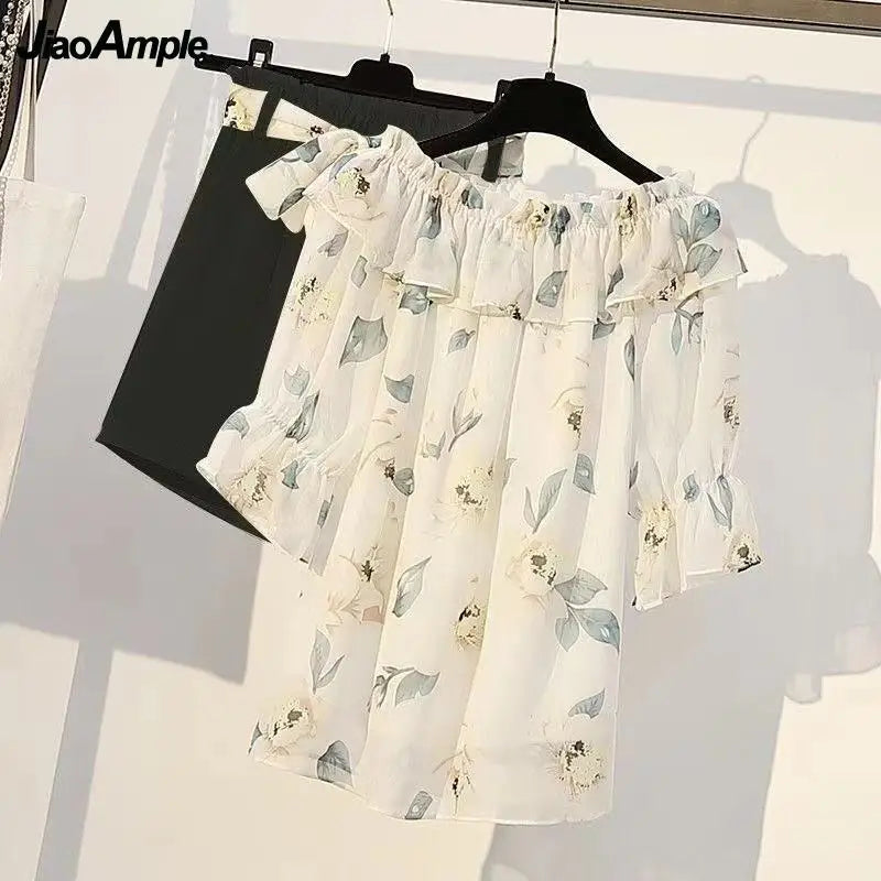 Women's Summer Shorts Suit 2026 New Casual Printed Shirt Top Pants Two Piece Korean Fashion Elegant Short Sleeve Blouse Set
