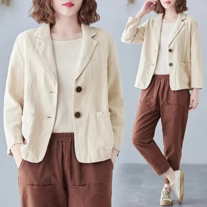 Cotton Linen Jacket Small Suit Loose Casual Long Sleeve Women's Fashionable Sun Protection Spring Summer New Arrival