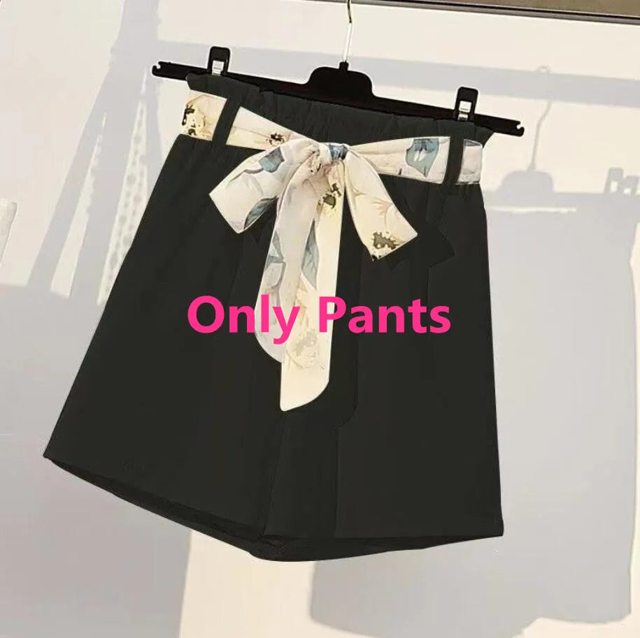 Women's Summer Shorts Suit 2026 New Casual Printed Shirt Top Pants Two Piece Korean Fashion Elegant Short Sleeve Blouse Set