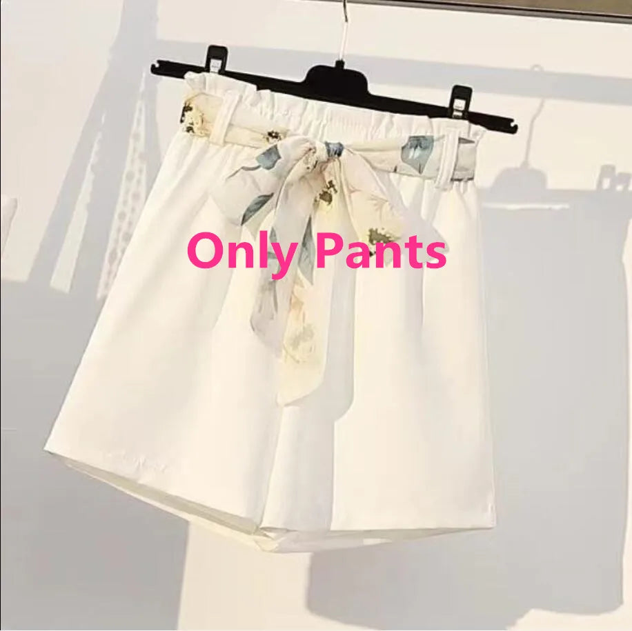 Women's Summer Shorts Suit 2026 New Casual Printed Shirt Top Pants Two Piece Korean Fashion Elegant Short Sleeve Blouse Set